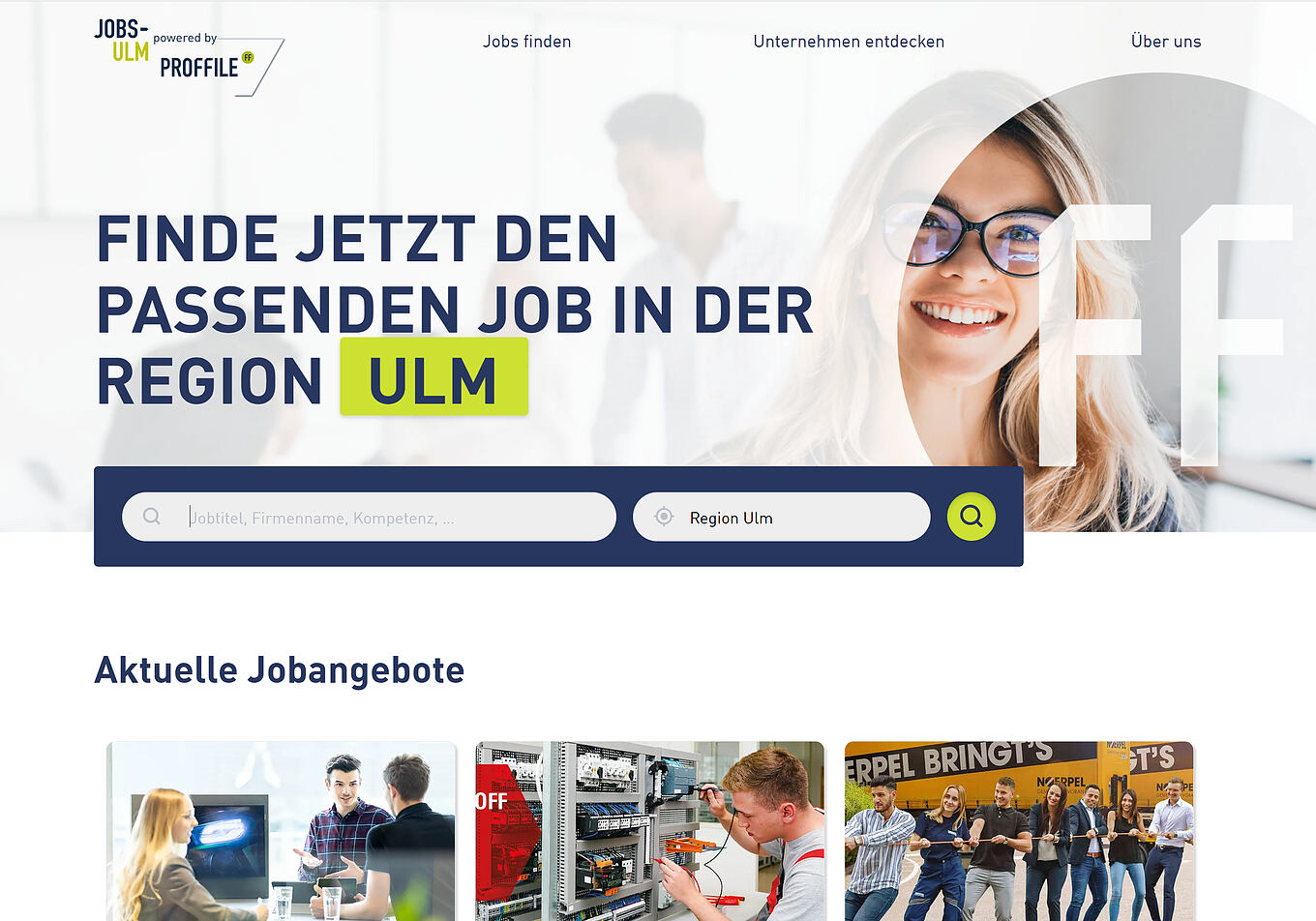 Jobs-Ulm Ulm - Responsive Webdesign mit intuitiver Stellensuche und Unternehmensprofilen