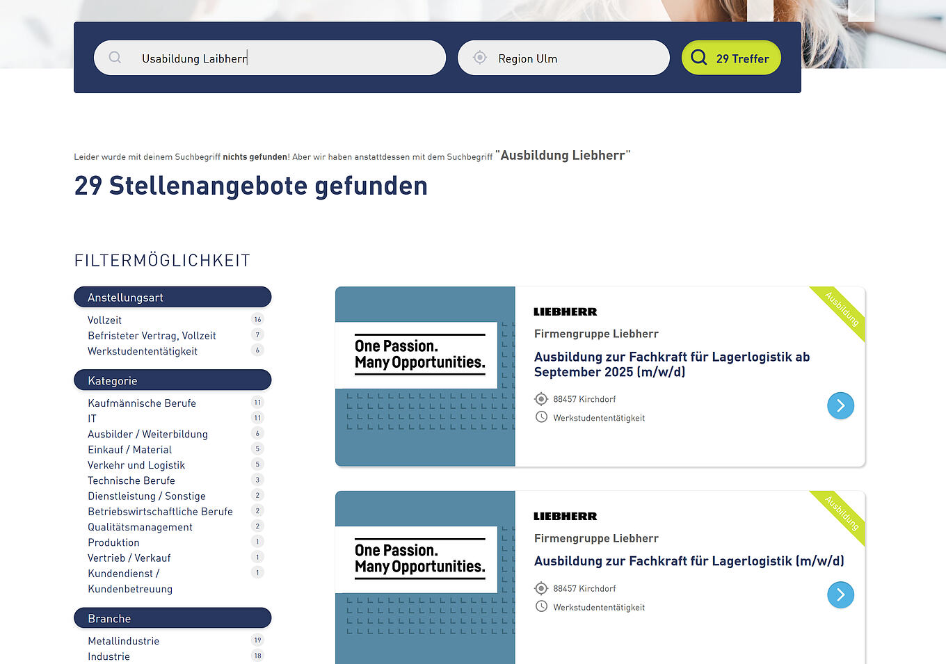 Jobs-Ulm Ulm - KI-gestützte Volltextsuche mit automatischer Rechtschreibkorrektur