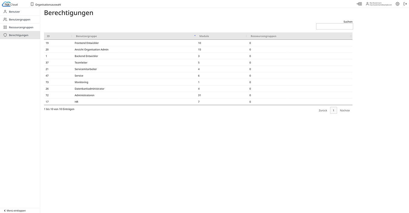 TGE Cloud Ulm - Rollenbasiertes Berechtigungssystem mit Benutzerverwaltung und Zugriffssteuerung
