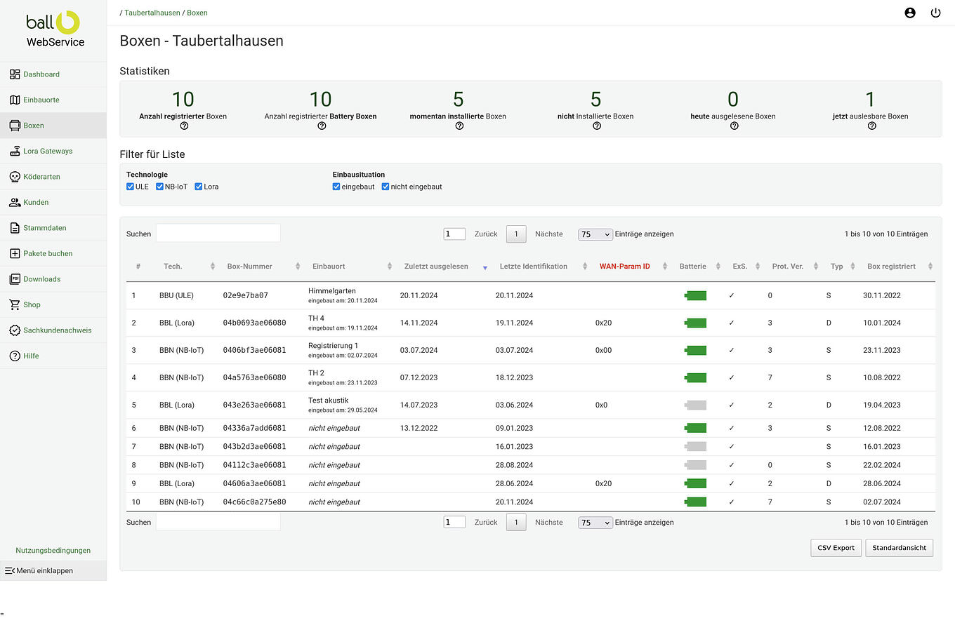 ball-b Ulm - WebService zur Verwaltung von Einbauorten und Ködermanagement mit Cloud Software