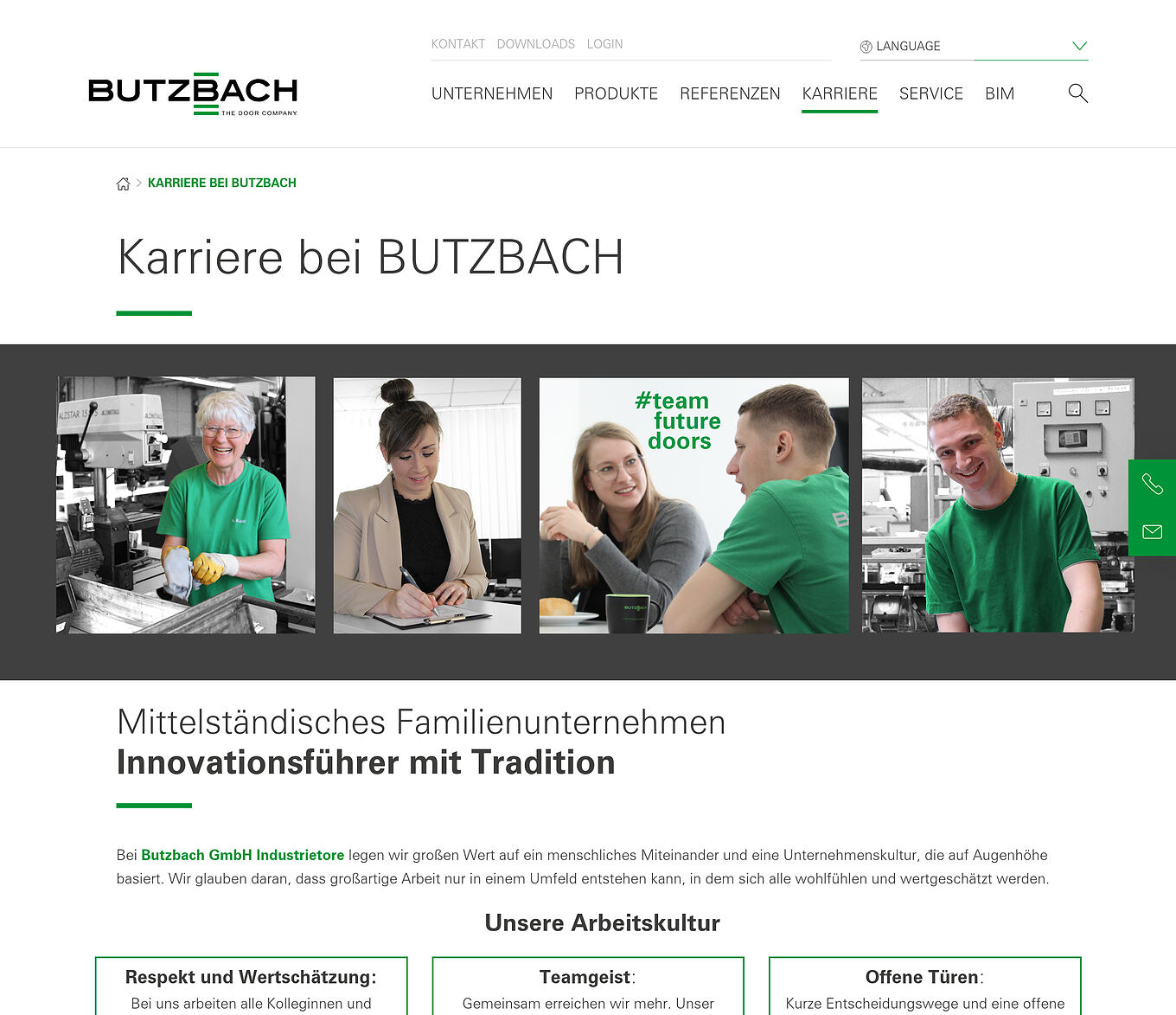 Butzbach Ulm - Karriereportal mit Stellenangeboten via Schnittstelle und Testimonials