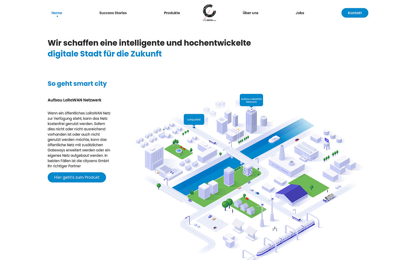 citysens Webseite Ulm - Landingpage mit grafischer Smart City Stadtkarte