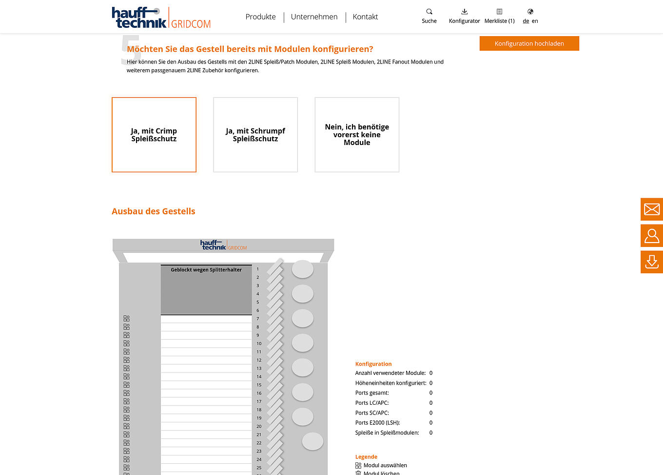 Hauff-Technik GRIDCOM Ulm - Grafischer ODF-Konfigurator für Glasfaser-Verteilergestelle im Unternehmensportal