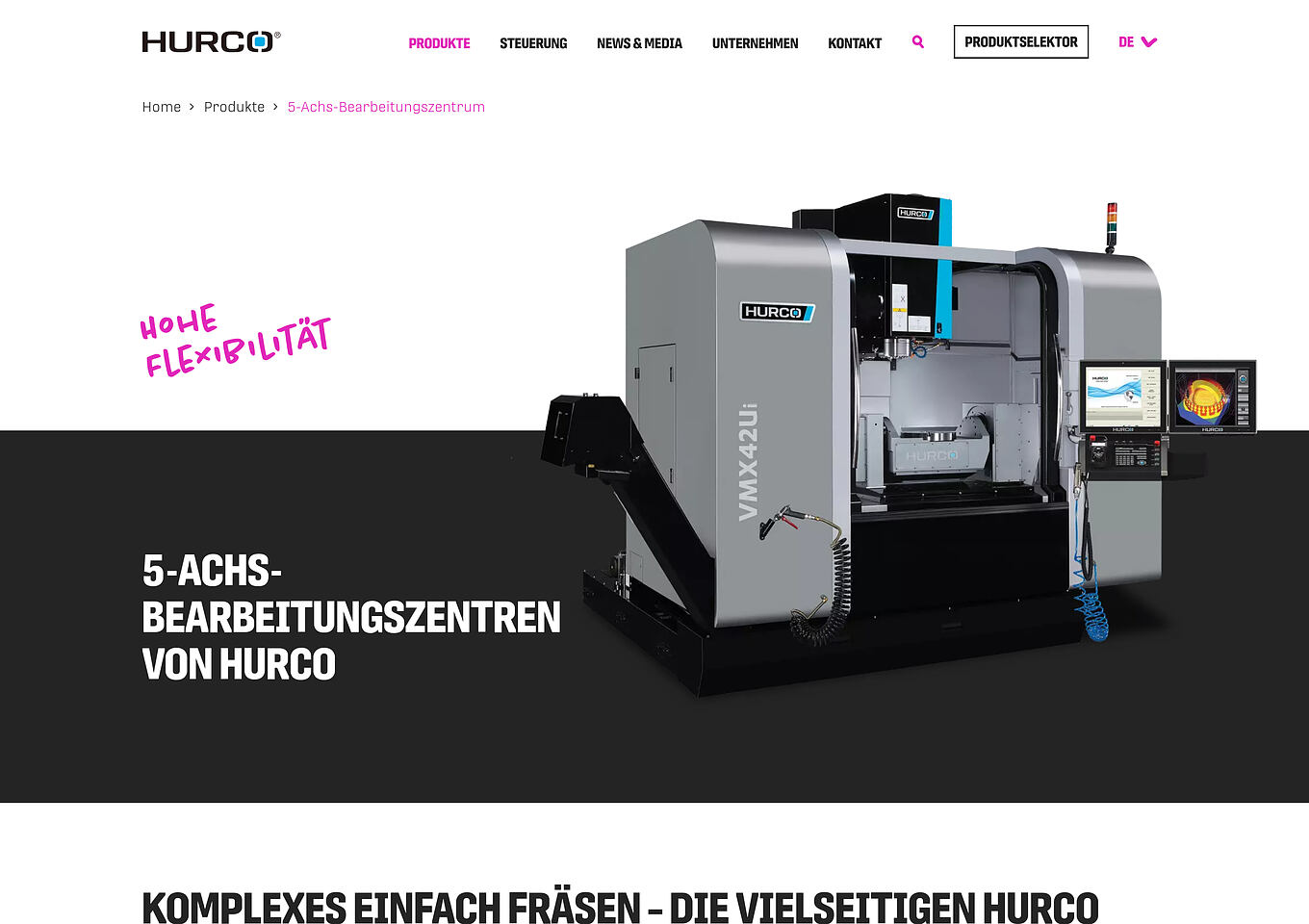 HURCO Ulm - Landingpages für Industrieprodukte mit strukturierter Produktgruppen-Übersicht im CMS