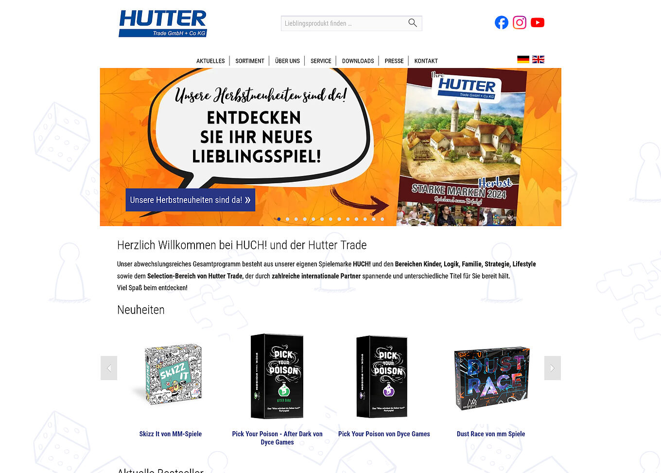 Hutter Trade Ulm - WordPress CMS mit Servicebereich, Downloads und Pressemitteilungen für Spieleverlag