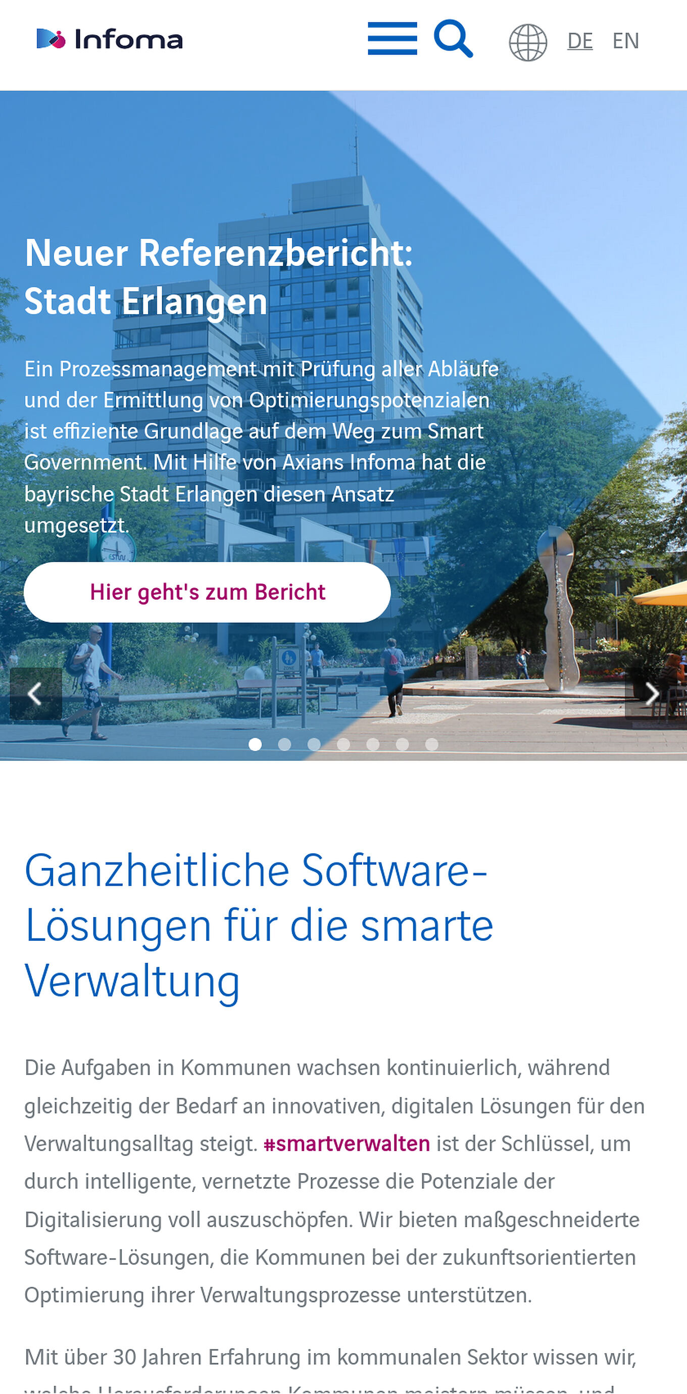 Axians Infoma Ulm - Responsive Webdesign für mobile Geräte und kleine Displaygrößen