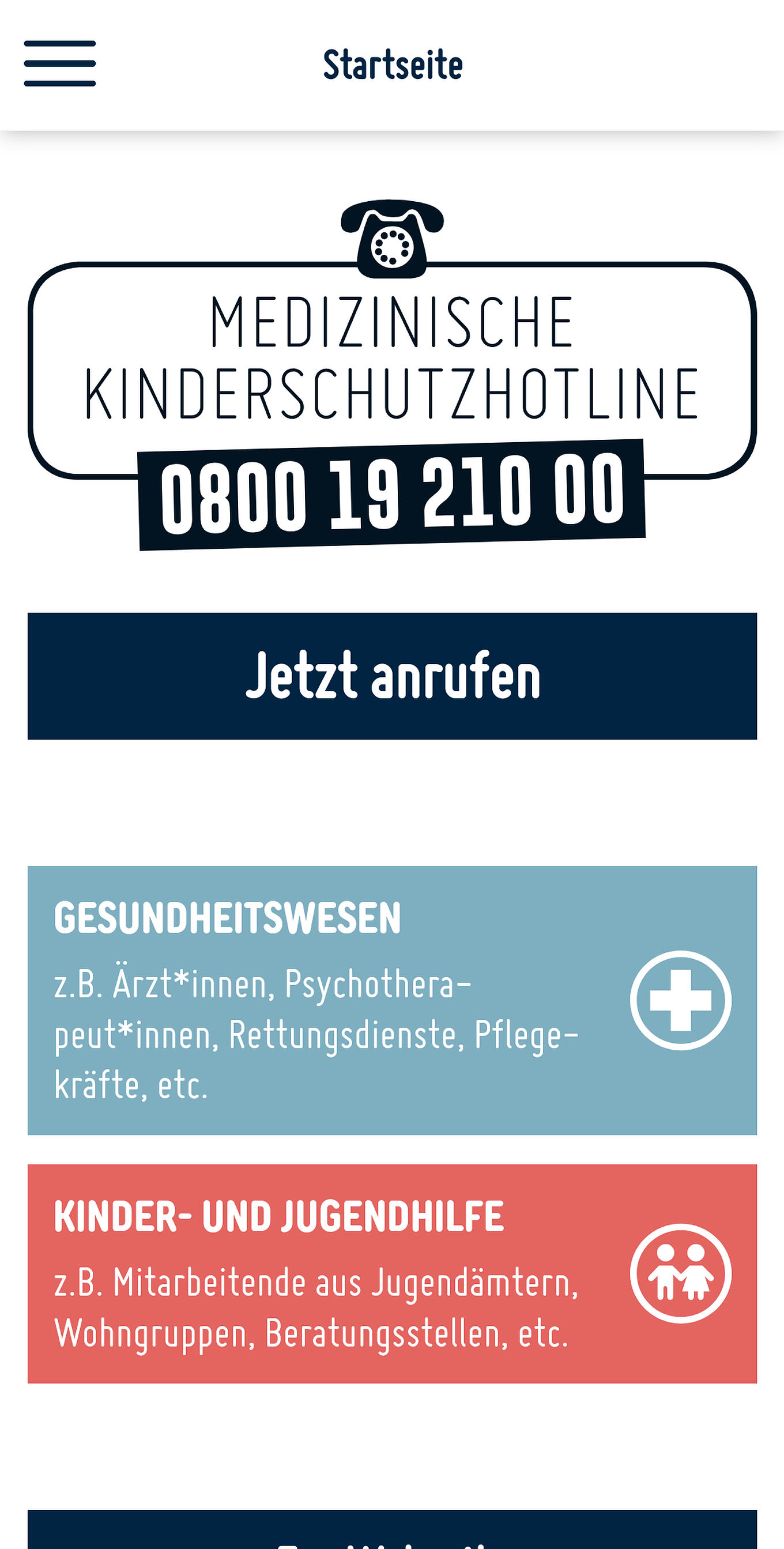 Kinderschutzhotline App Ulm - Hybride Architektur mit strukturierten Fachbereichs-Karten für das Gesundheitswesen