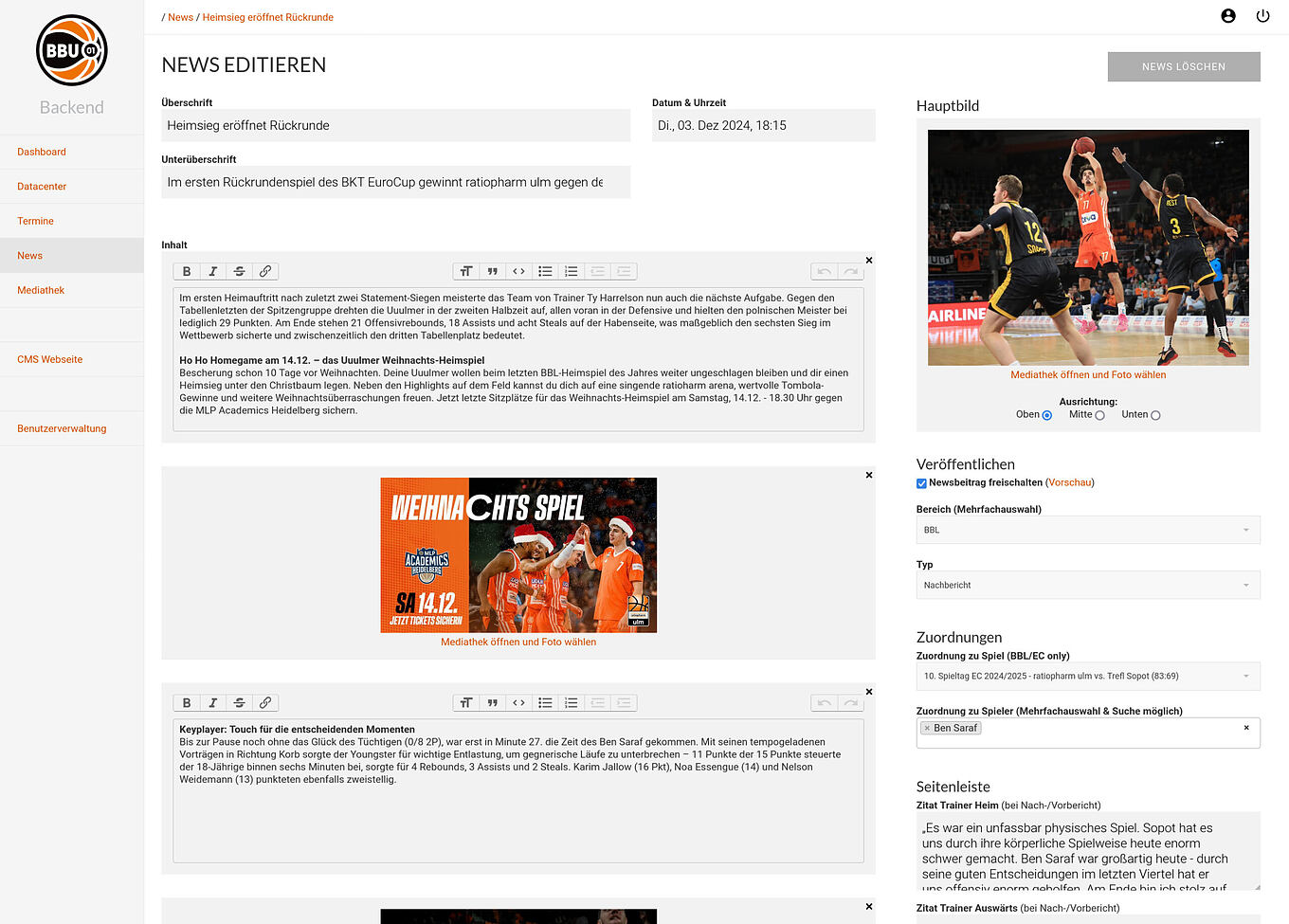 ratiopharm ulm Ulm - Individuelles CMS-Backend zur Verwaltung von Statistiken, News und Mediendaten