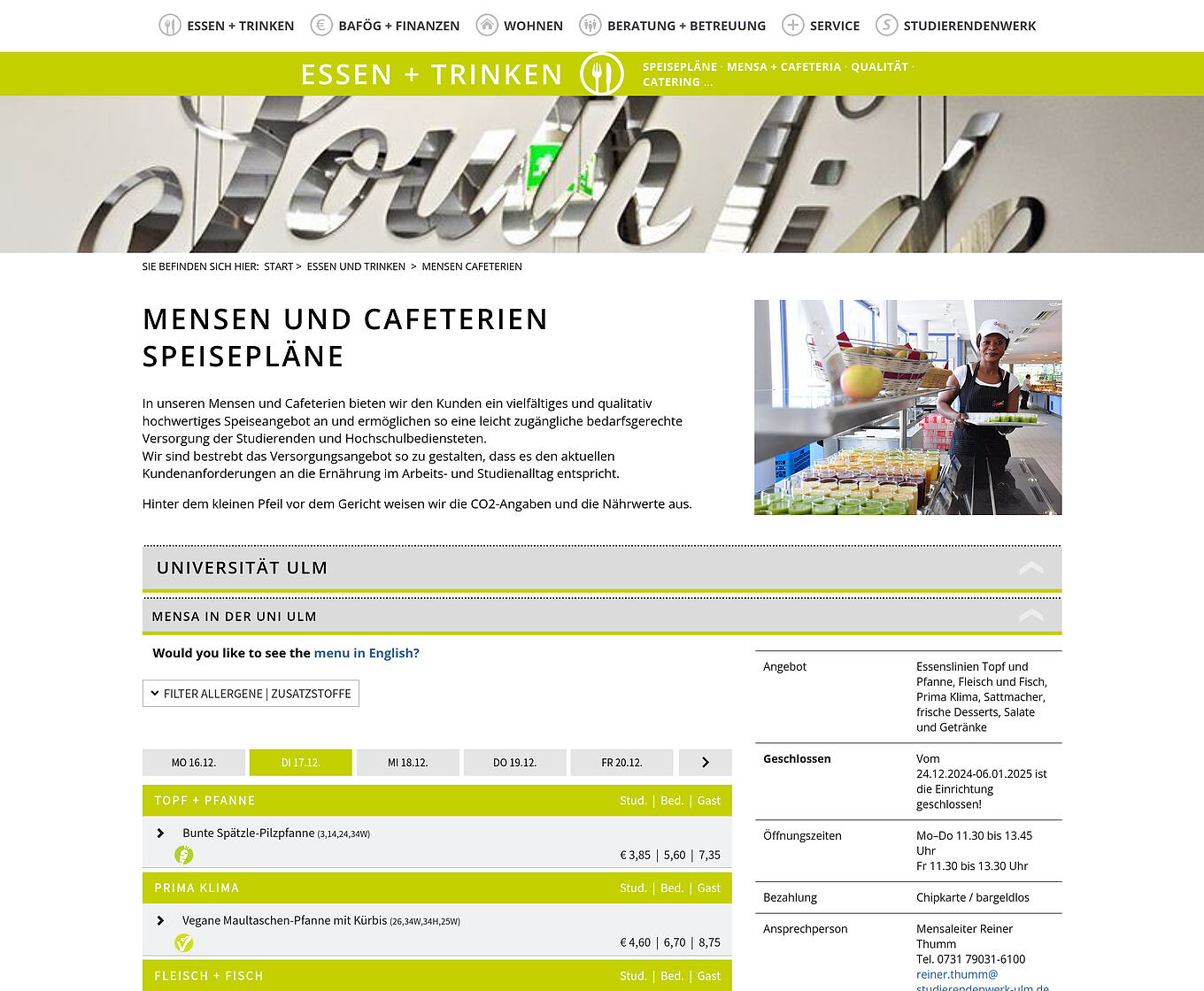 Studierendenwerk Ulm Ulm - Eigene Serverinfrastruktur mit optimierter Konfiguration und Caching für 100% Verfügbarkeit