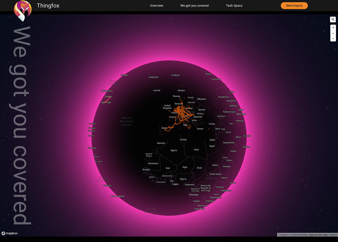Thingfox Ulm - Interaktive 3D-Weltkugel zur Geodaten-Visualisierung mit Zoom- und Rotationsfunktion