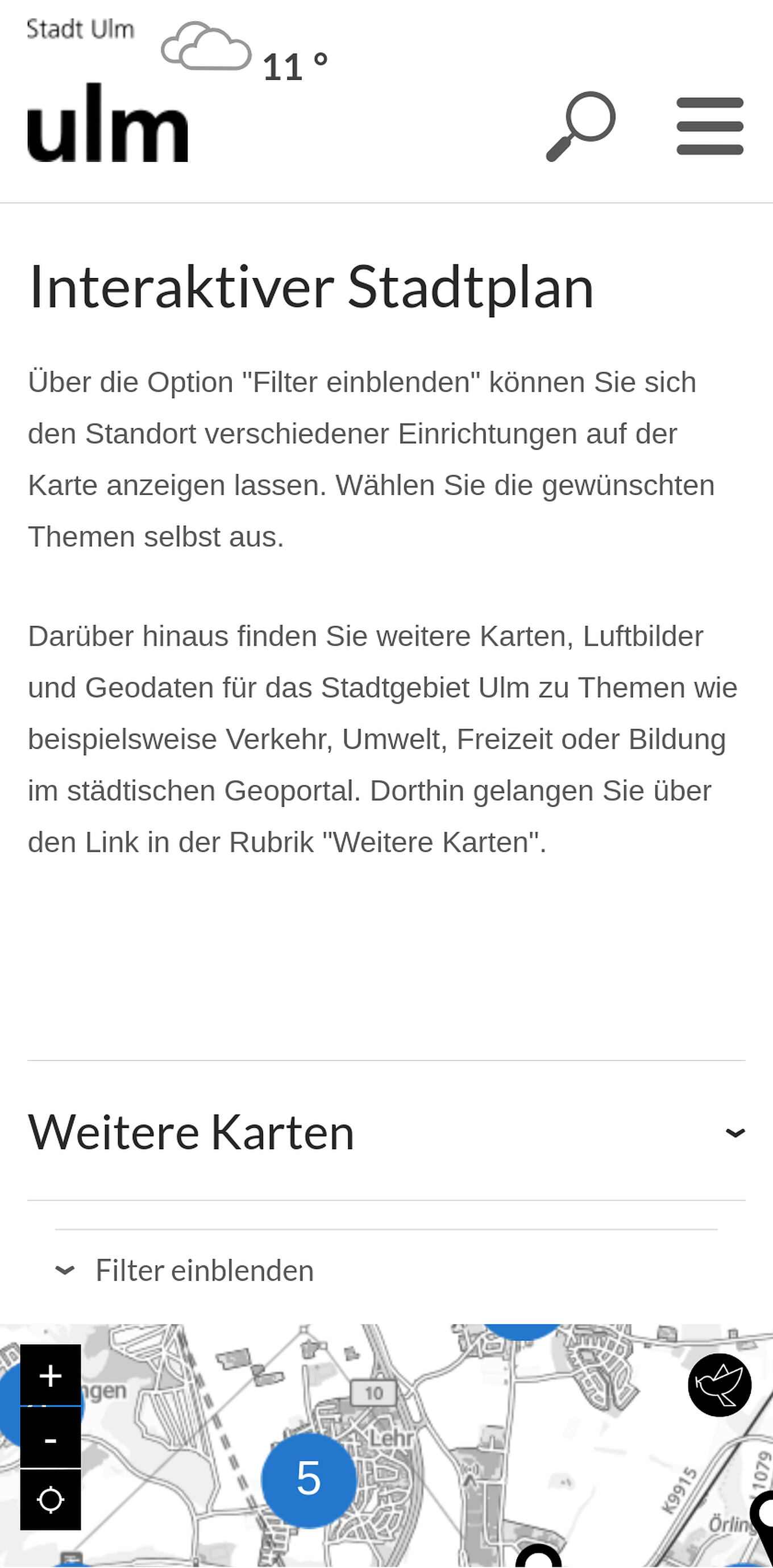 ulm.de Ulm - Landingpage mit optimierter Darstellung für Smartphone und Tablet