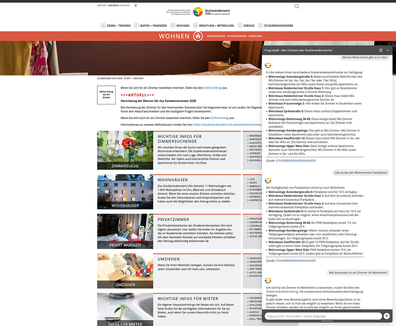 Studierendenwerk Ulm Chatbot Ulm - LLM-gestützte Informationen zu Wohnheimen