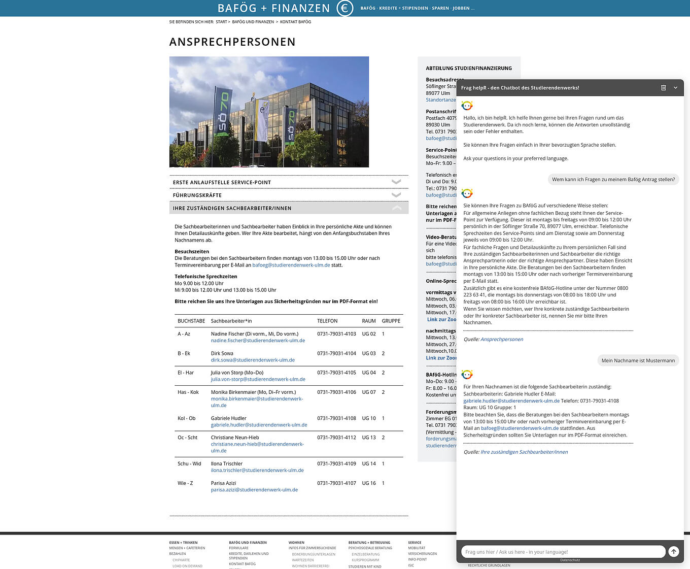 Studierendenwerk Ulm Chatbot Ulm - Selbst gehostetes LLM zur Antwortgenerierung